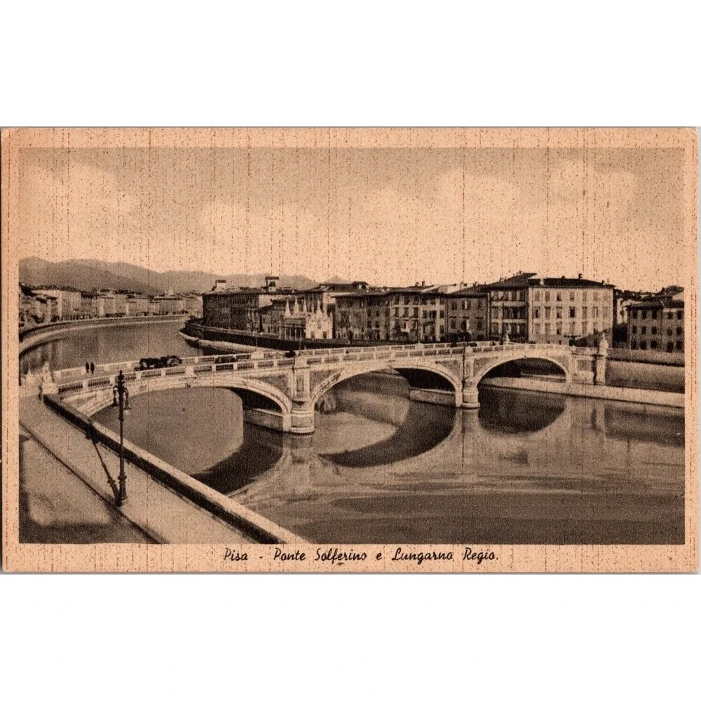 Vintage Pisa Italy Ponte Solferino & Lungarno Regio Postcard‎ Sepia Tone